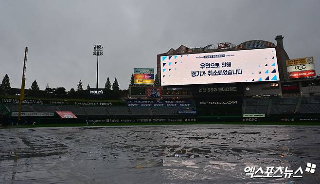 10일 오후 인천SSG랜더스필드에서 열릴 예정이었던 '2025 신한 SOL Bank KBO 포스트시즌' 삼성 라이온즈와 SSG 랜더스의 준플레이오프 2차전 경기는 우천으로 취소되었다. 인천, 김한준 기자