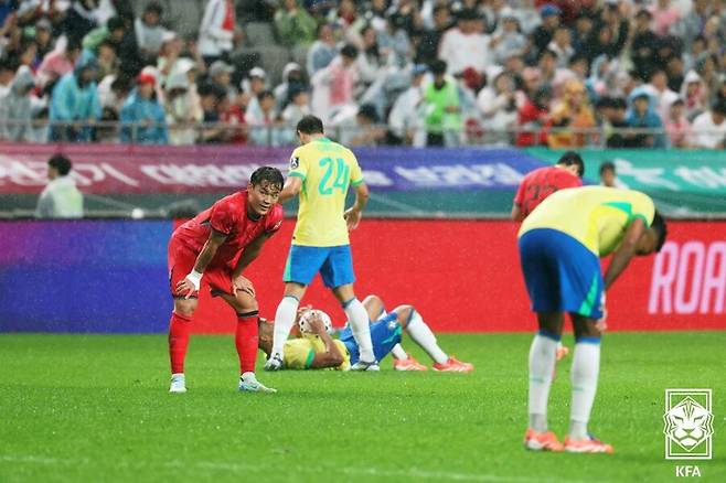 ▲ 2025년 10월 10일은 한국축구 참패의 날로 기록됐다. 이창원호가 U-20 월드컵 16강에서 탈락했고, 홍명보호는 브라질과 평가전에서 0-5 대패를 당했다. 그리고 U-23 대표팀인 이민성호는 아시아 국가인 사우디아라비아에도 0-4로 져 시급한 개선을 부추겼다. ⓒ 대한축구협회