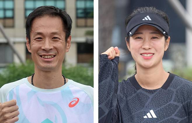 男 11㎞ 1위 김민준 씨(왼쪽), 女 11㎞ 1위 박유진 씨.