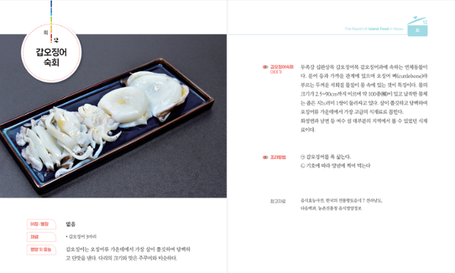 여수시가 제작한 섬 음식백서 중 갑오징어 숙회 항목. 여수시 제공