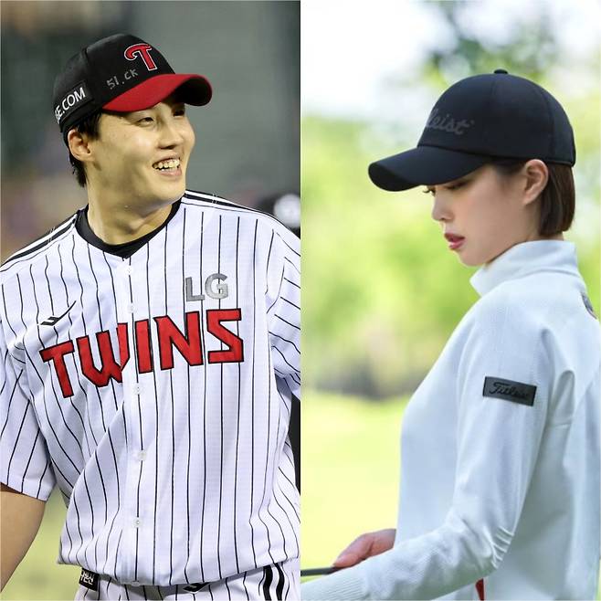 LG 트윈스 임찬규(왼쪽)과 프로골퍼 손새은. IS포토·손새은 인스타그램