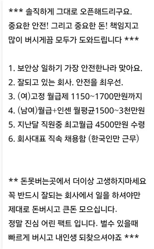 캄보디아행 고수익 알바 모집글 [사진 출처 = 온라인 커뮤니티 캡처]