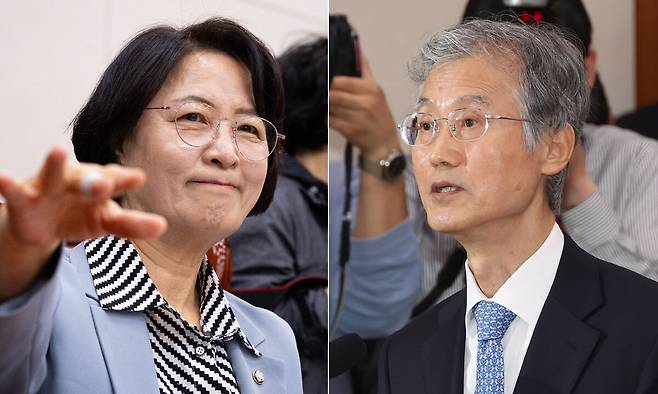 추미애 국회 법제사법위원장(왼쪽), 조희대 대법원장. 뉴스1·뉴시스