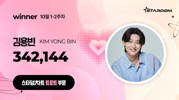 ▲ 김용빈이 10월 1주차, 2주차 통합 '스타덤 차트' 트로트 부문 주간랭킹에서 1위를 차지한 투표 결과 이미지. 제공|스타덤