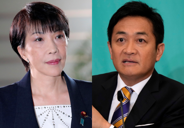 다카이치 사나에(왼쪽) 일본 자민당 총재와 다마키 유이치로 국민민주당 대표/AP연합뉴스