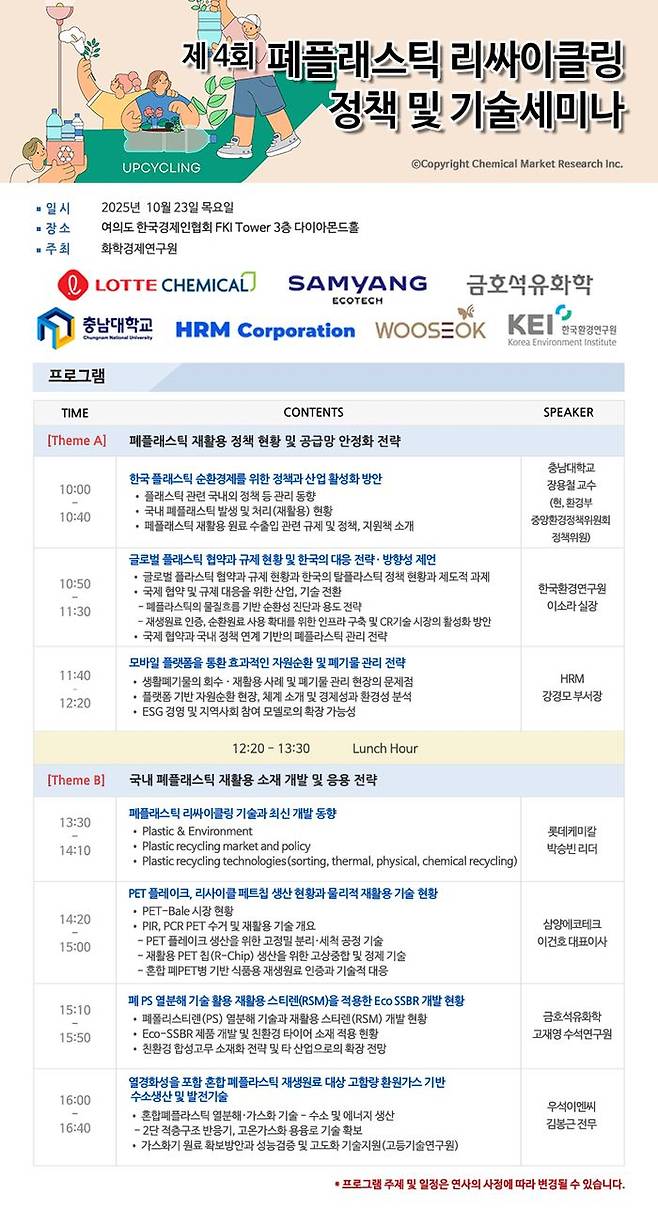 제 4회 폐플래스틱 리싸이클링 세미나 배너. ⓒ화학경제연구원