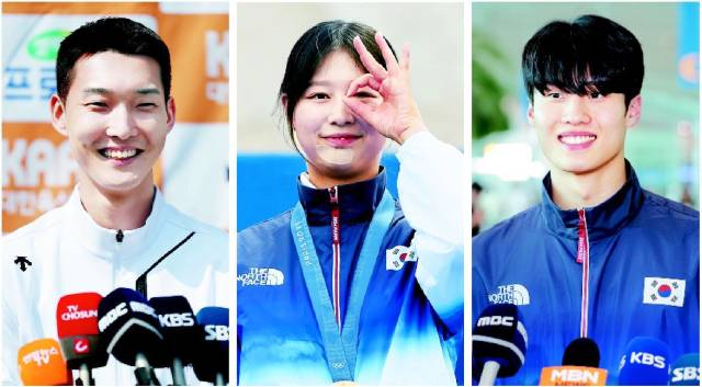 제106회 전국체전에 세계 최정상급의 국가대표 선수들이 대거 참가한다. 사진 왼쪽부터 우상혁, 임시현, 황선우. 부산일보DB