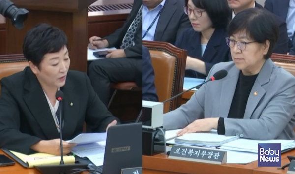 더불어민주당(광주 북구을) 국회의원이 15일 국회 보건복지위원회가 진행한 보건복지부에 대한 국정감사에서 정은경 보건복지부 장관에게 질의하고 있다. ⓒ국회인터넷의사중계시스템