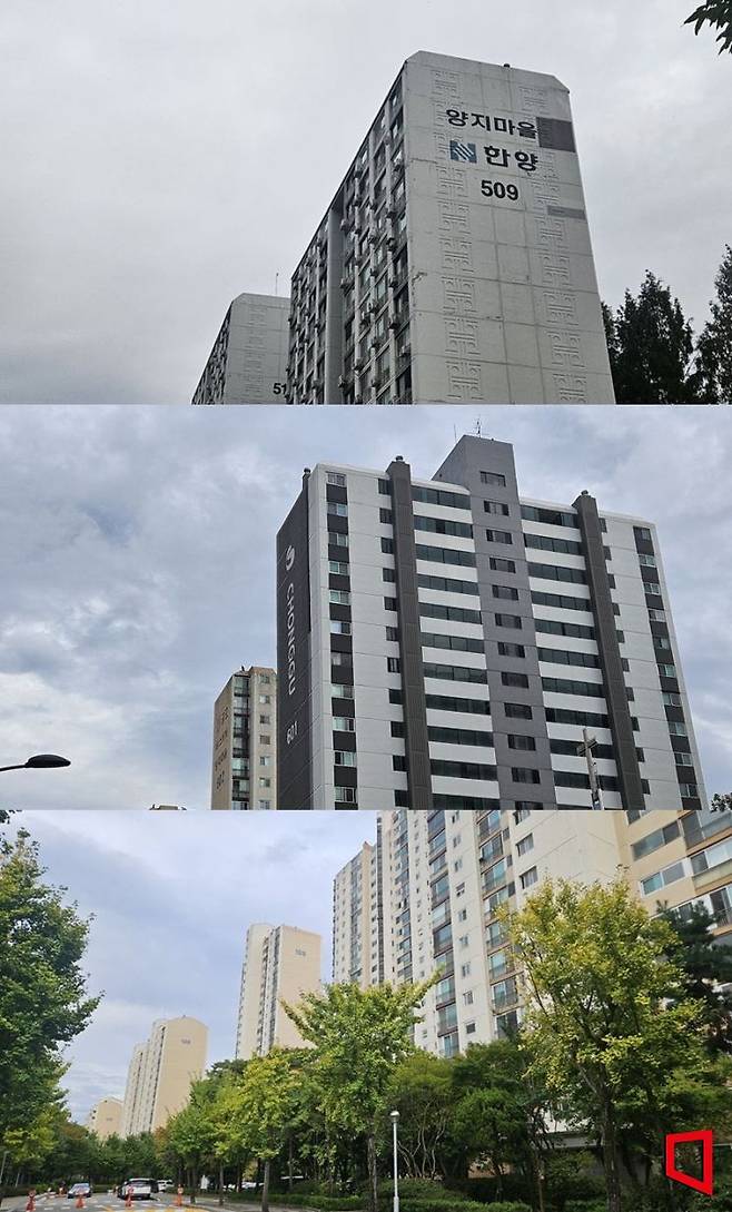 위쪽부터 경기 성남시 양지마을 5단지 한양야파트, 양지마을 2단지 청구야파트,양지마을 1단지 금호아파트. 이지은 기자