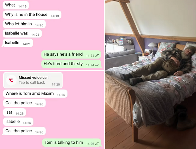 한 틱톡커가 엄마에게 '노숙자 장난'을 치자 깜짝 놀란 엄마가 경찰에 신고하라는 메시지를 남겼다. 오른쪽 이미지는 생성형 AI로 만들어낸 이미지다. 사진=틱톡 캡처