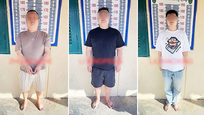 Three Chinese gang members that tortured and killed a Korean university student in Cambodia on Oct. 8 [YONHAP]