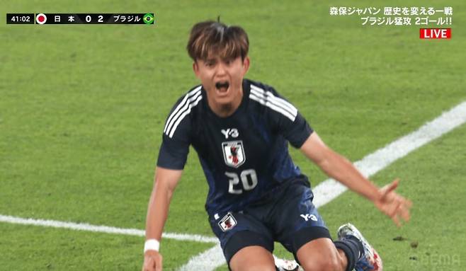 ▲ 전반 2골 차 열세를 뒤집고 후반에만 3골을 몰아치는 놀라운 화력으로 대역전극을 완성했다. 모리야스 하지메 감독이 이끄는 일본은 14일 오후 7시 30분 일본 도쿄의 아지노모토 스타디움에서 열린 브라질과 평가전에서 3-2로 역전승했다. ⓒ 중계방송 캡쳐