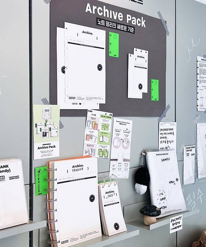 Notebook inserts are displayed on the walls at Mushroom Paper Farm. (Mushroom Paper Farm)