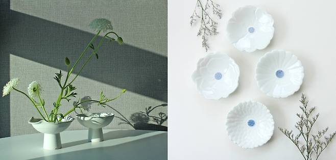 기획전 '홈 인플루언서의 도자편집샵 경기도자상점' 참여 업체 (왼쪽)여토공방과 세븐비의 제품.