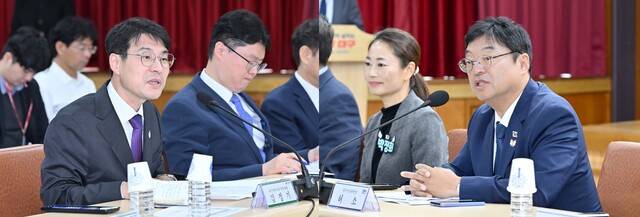 20일 대구시 동인청사에서 열린 대구시와 더불어민주당 대구시당의 예산정책협의회에서 김정기 대구시장 권한대행과 허소 대구시당 위원장이 의견을 나누고 있다. 대구시 제공