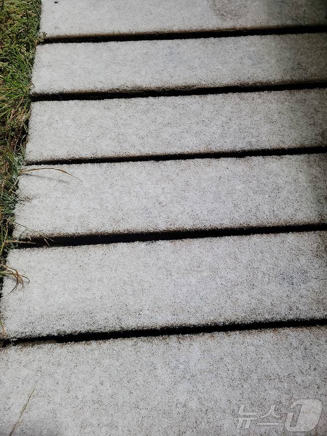 20일 오전 설악산 고지대에 올해 첫눈이 관측됐다. 올해 설악산 첫눈은 지난해(10월 19일)보다 하루 늦고 2023년(10월 21일)보다 1일 빠른 것이다.(설악산국립공원사무소 제공, 재판매 및 DB 금지) 2025.10.20/뉴스1 ⓒ News1 윤왕근 기자