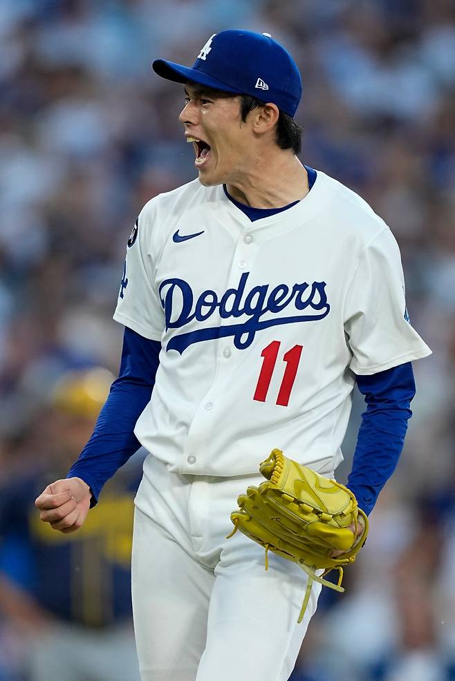 포효하는 LA 다저스 사사키 로키. AP연합뉴스