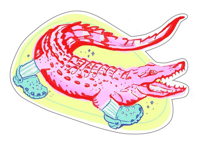 크록스에 양말을 신는 것을 둘러싼 논란을 패러디해 제작된 스티커 [Jillian Ohl 홈페이지]