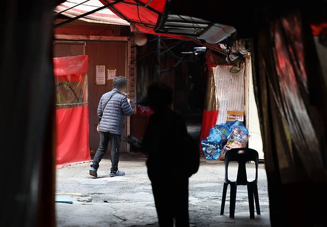A view of the alley in Mia-ri Texas Village, a red light district in Hawolgok-dong, Seongbuk District, central Seoul, on April 21. [YONHAP]