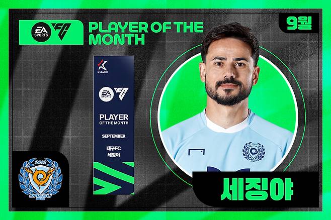 K리그 9월 이달의 선수상에 선정된 대구FC 세징야. /사진=한국프로축구연맹 제공