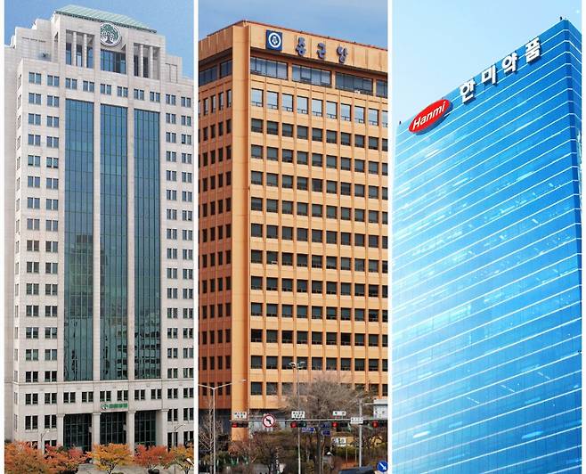 국내 제약사 유한양행과 종근당, 한미약품 사옥 전경. /조선비즈DB