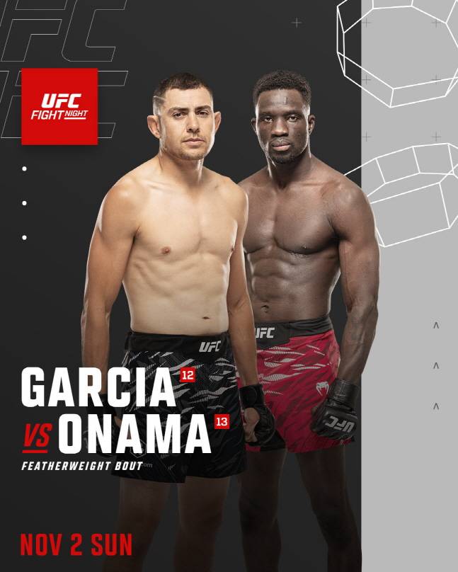 11월 2일 메인 이벤트에서 맞붙는 가르시아(왼쪽)와 오나마. /사진=UFC 제공