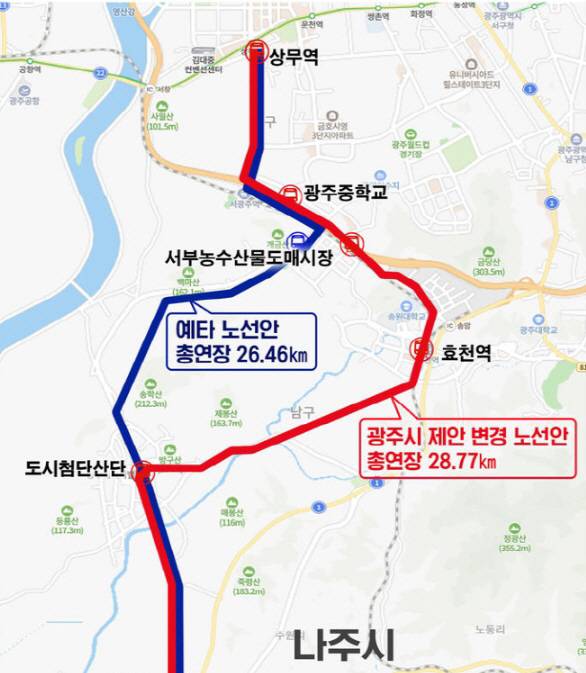 광주-나주 광역철도 건설사업 노선도. /뉴시스