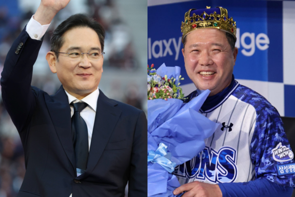 (좌측부터) 이재용 삼성그룹 회장, 박진만 삼성 라이온즈 감독. /사진= 삼성그룹 보도센터, 삼성 라이온즈