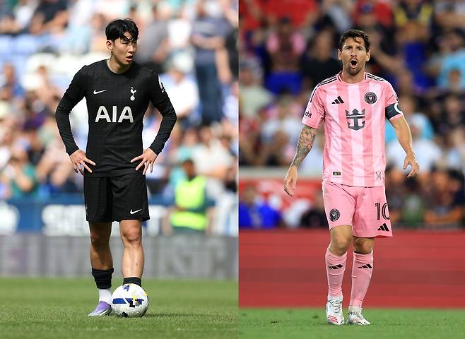 손흥민(왼쪽)과 리오넬 메시.  게티이미지코리아