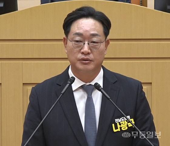 23일 전남도의회에서 열린 제394회 임시회에서 5분 자유발언하는 나광국 전남도의원(더불어민주당·무안2)