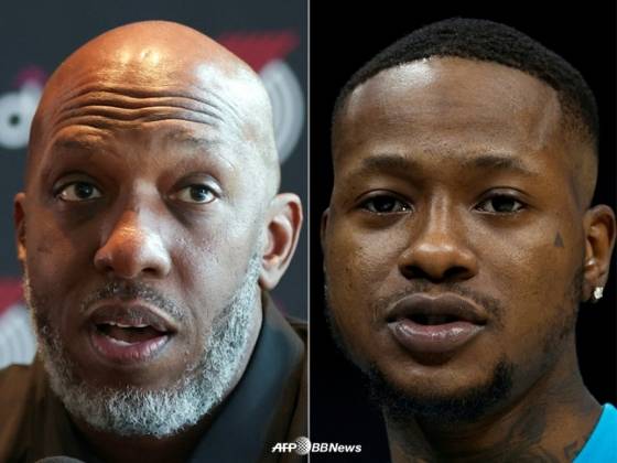 천시 빌럽스 포틀랜드 감독(왼쪽)과 마이애미 히트 가드 테리 로지어. /AFPBBNews=뉴스1