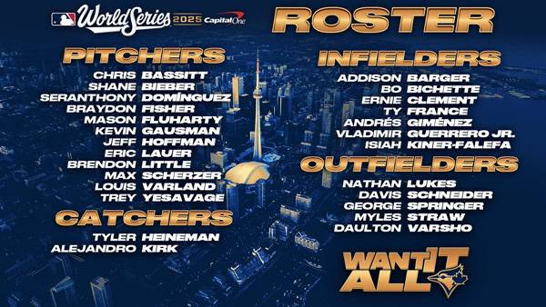 토론토 블루제이스 월드시리즈 로스터. 사진= 토론토 블루제이스 공식 X