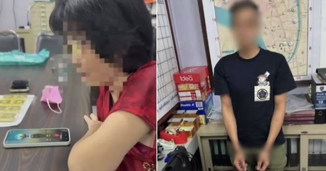 태국의 70세 여성(왼쪽)이 보이스피싱을 당했는데 오히려 1억원을 벌게 돼 화제다. 오른쪽은 보이스피싱 사기범의 모습.(사진출처: 마더십 홈페이지 캡처) /사진제공=뉴시스