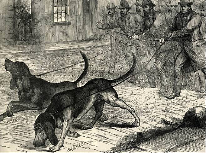 작자미상, 살인범을 추적하는 블러드하운드들, 1888, The Penny Illustrated Paper