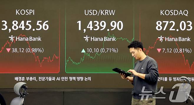 서울 중구 하나은행 본점 딜링룸. 2025.10.23/뉴스1 ⓒ News1 이호윤 기자