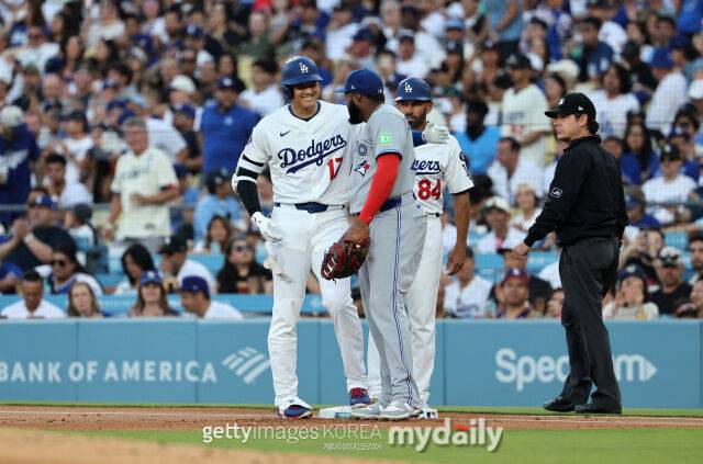 LA 다저스 오타니 쇼헤이와 토론토 블루제이스 블라디미르 게레로 주니어./게티이미지코리아