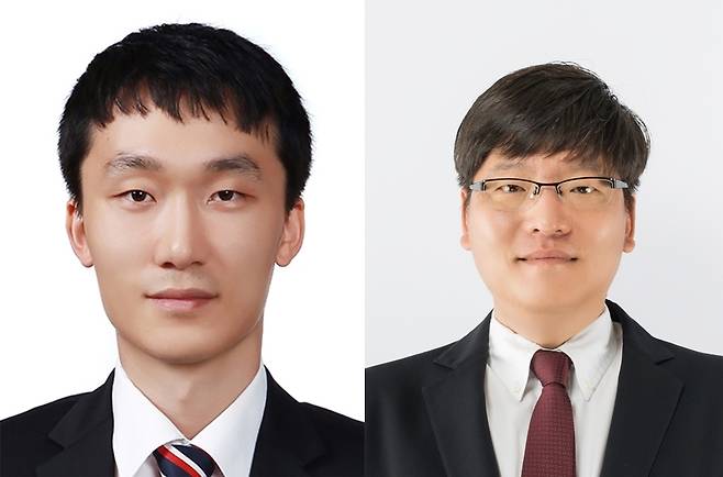 가톨릭대학교 가톨릭중앙의료원 기초의학사업추진단 합성생물학사업단 박준혁 교수(사진 왼쪽, 공동 교신저자, 가톨릭대학교 의과대학 의생명과학교실)와 포항공과대학교 화학과 김성지 교수(공동 교신저자)