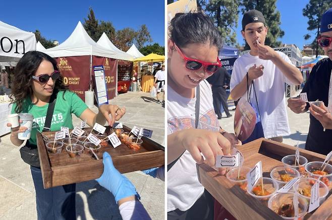 지난 16일부터 19일까지 진행된 미국 최대 한인 축제인 'LA 코리안 페스티벌'에서 방문객들이 종가의 김치를 맛보고 있다. / 사진=대상아메리카