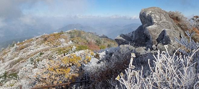 지난 27일 전북 무주군 덕유산 설천봉이 영하로 떨어지면서 상고대가 피었다. (덕유산사무소 제공. 재판매 및 DB금지)2025.10.28/뉴스1 ⓒ News1