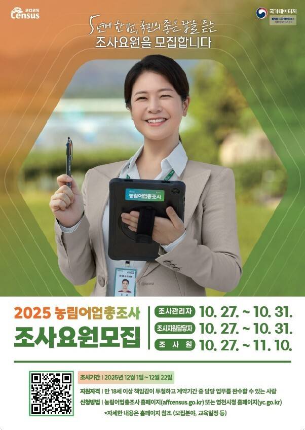 '2025 농림어업총조사' 조사요원모집 안내 포스터 ⓒ영천시