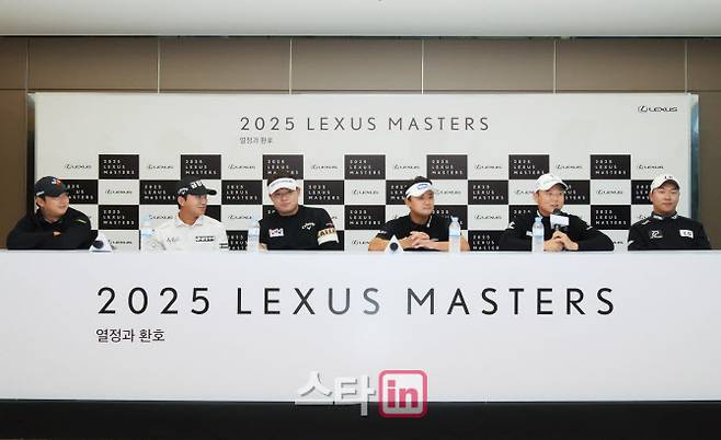 선수들이 기자회견에서 질문에 답하고 있다. 왼쪽부터 최승빈, 옥태훈, 이승택, 박상현, 함정우, 전가람. (사진=렉서스 마스터즈)