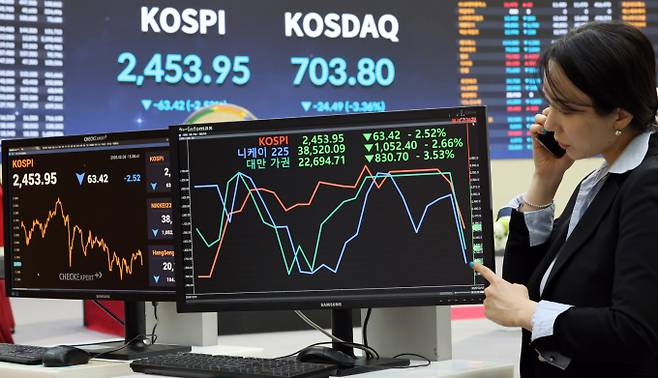 사진은 서울 여의도 한국거래소 전광판에 코스피와 코스닥, 니케이 225 지수와 대만 가권지수가 표시된 모습. /사진=뉴스1