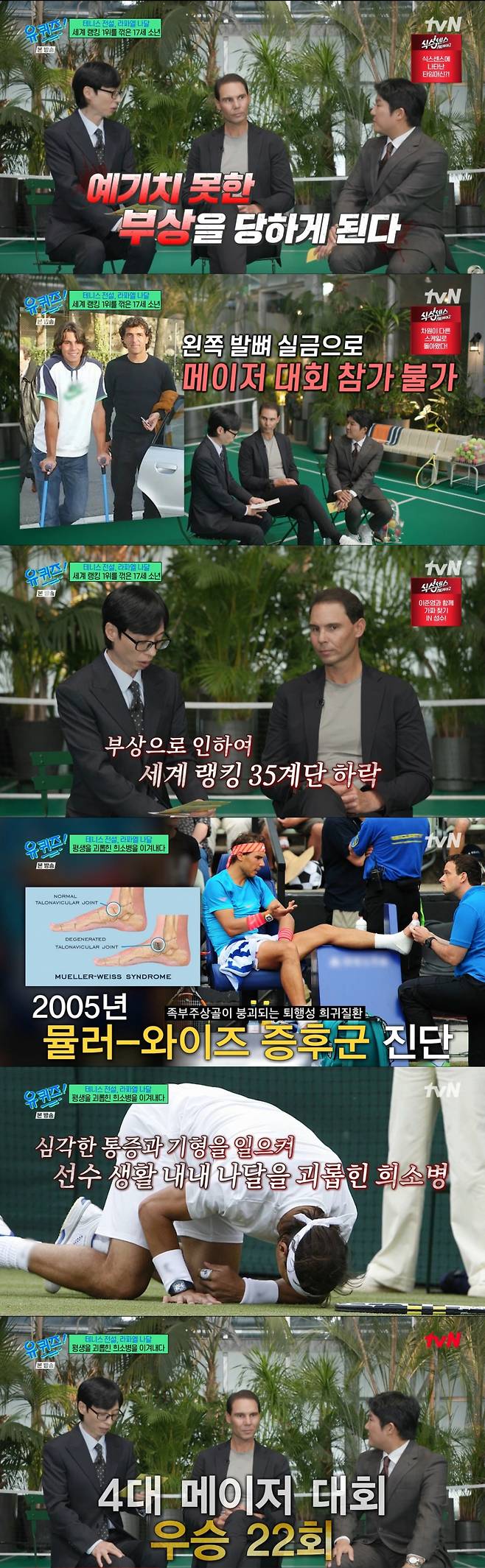 희귀질환을 이겨내고 4대 메이저 대회 22승을 한 나달. /사진=tvN '유퀴즈 온 더 블럭' 캡처