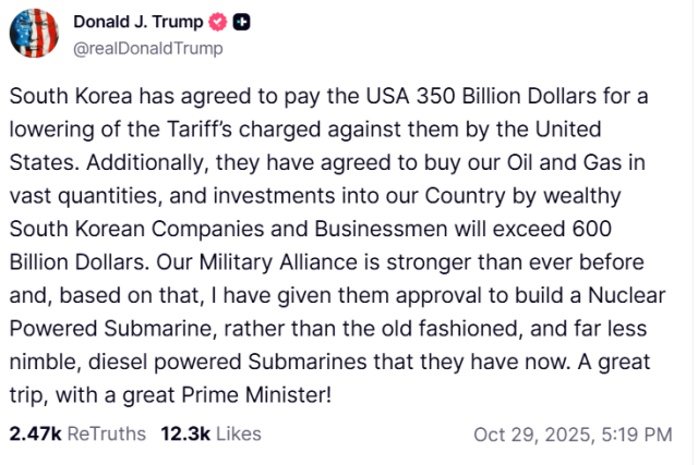 트럼프 대통령 트루스소셜 캡쳐