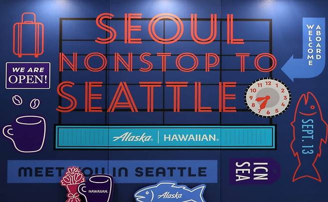 인천-시애틀 신규 취항 대형 보드 [사진/임헌정 기자]