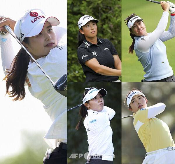 2025년 미국여자프로골프(LPGA) 투어 가을 '아시안 스윙' 메이뱅크 챔피언십에 출전한 최혜진 프로, 인뤄닝, 한나 그린, 리디아 고, 야마시타 미유. 사진제공=ⓒAFPBBNews = News1 (사진을 무단으로 사용하지 마십시오.)