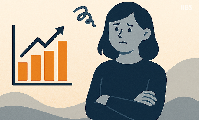 성장의 그래프는 오르지만, 온기는 멈춰 있다. 체감되지 않는 회복을 상징한 제주 경제 편집 이미지.