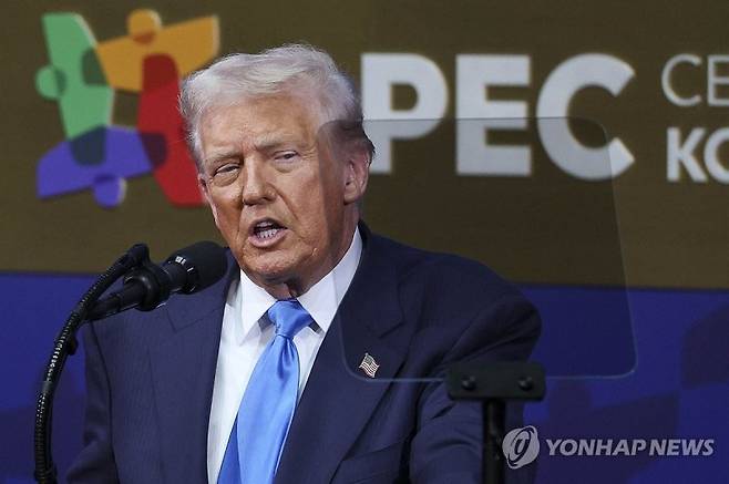 도널드 트럼프 미국 대통령이 지난 10월 29일 경주 APEC CEO 서밋에서 정상 특별연설을 하고 있다. 연합뉴스