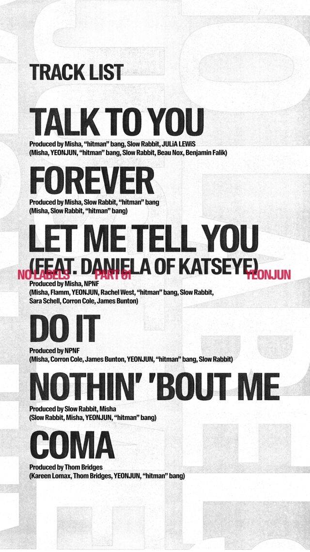 그룹 투모로우바이투게더 연준 '노 라벨스: 파트 01' 트랙리스트/빅히트 뮤직