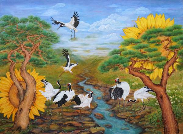 제48회 경상남도미술대전 민화 대상 김미심 작 '군학도'. /경남미술협회